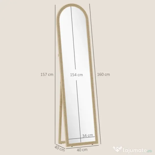 Oglindă HOMCOM de Podea și de Perete cu Suport, efect de Piatră, 40x160cm, Bej. | Aosom Romania