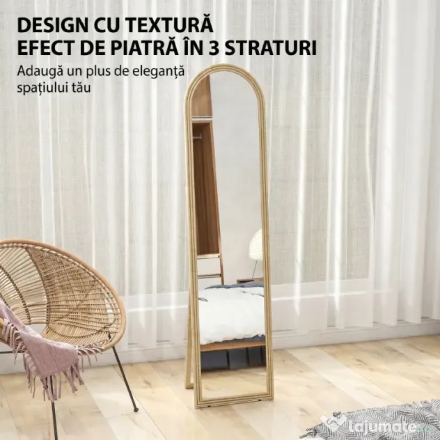 Oglindă HOMCOM de Podea și de Perete cu Suport, efect de Piatră, 40x160cm, Bej. | Aosom Romania