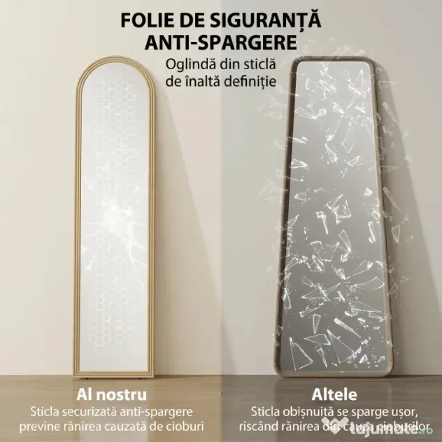 Oglindă HOMCOM de Podea și de Perete cu Suport, efect de Piatră, 40x160cm, Bej. | Aosom Romania