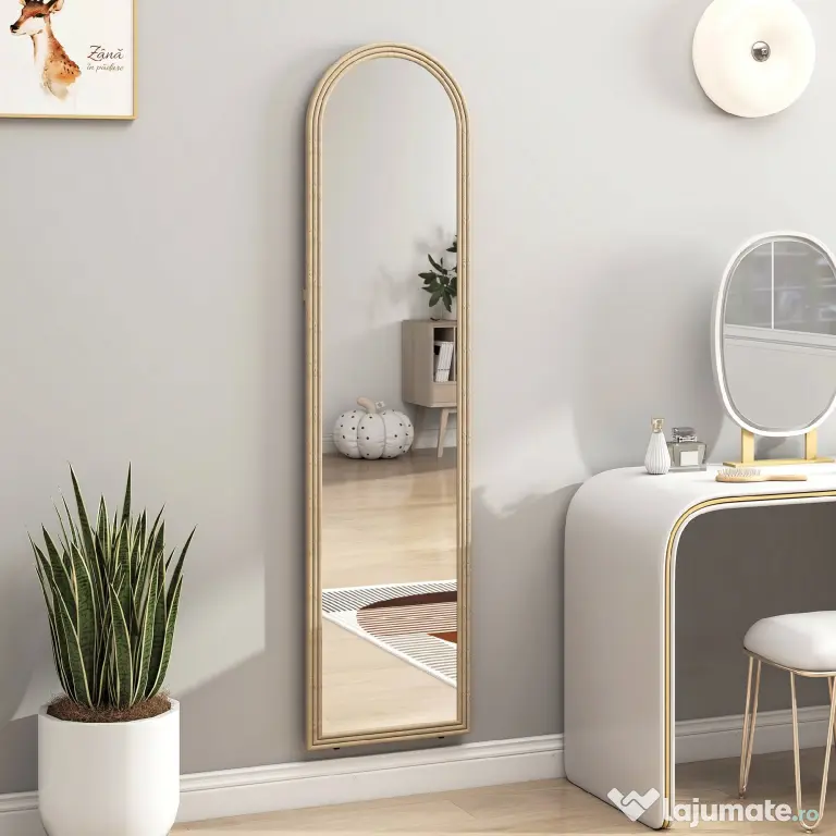 Oglindă HOMCOM de Podea și de Perete cu Suport, efect de Piatră, 40x160cm, Bej. | Aosom Romania