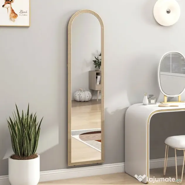 Oglindă HOMCOM de Podea și de Perete cu Suport, efect de Piatră, 40x160cm, Bej. | Aosom Romania