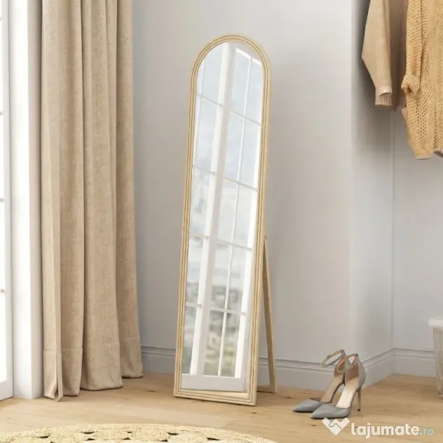 Oglindă HOMCOM de Podea și de Perete cu Suport, efect de Piatră, 40x160cm, Bej. | Aosom Romania
