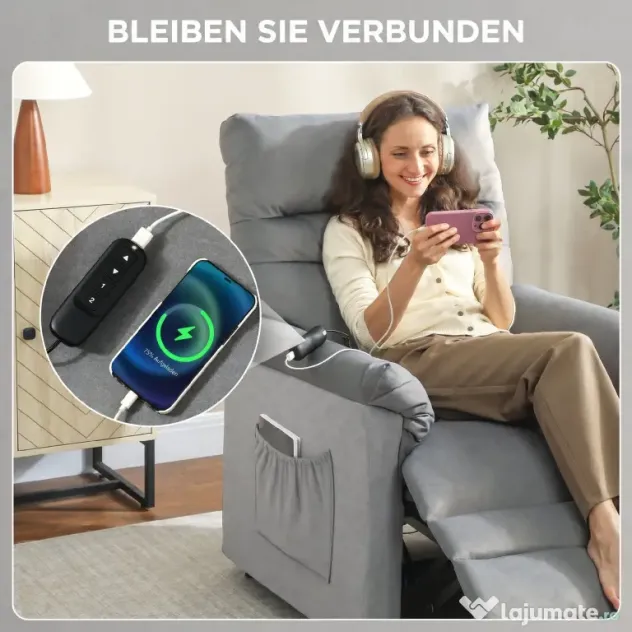 HOMCOM Fotoliu Relaxant Electric de Masaj și Încălzire cu Suport pentru Picioare, Silențios, Reclinabil 150° în Catifea Prietenoasă cu Animalele cu Funcție de Memorare, 2 Telecomenzi pentru Sufragerie, Gri | Aosom Romania