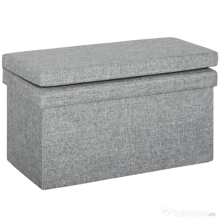 HOMCOM Bancă Pliabilă cu Spătar și Compartiment de 77L, Acoperire din Țesătură, 76x50x73 cm, Gri | Aosom Romania