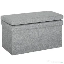 HOMCOM Bancă Pliabilă cu Spătar și Compartiment de 77L, Acoperire din Țesătură, 76x50x73 cm, Gri | Aosom Romania