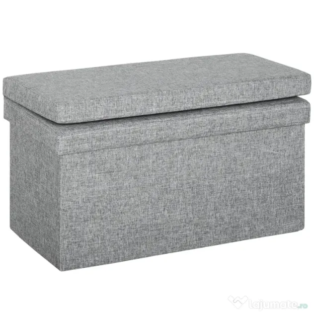 HOMCOM Bancă Pliabilă cu Spătar și Compartiment de 77L, Acoperire din Țesătură, 76x50x73 cm, Gri | Aosom Romania