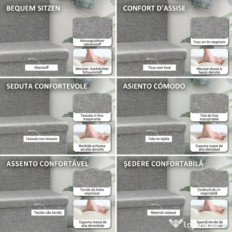 HOMCOM Bancă Pliabilă cu Spătar și Compartiment de 77L, Acoperire din Țesătură, 76x50x73 cm, Gri | Aosom Romania