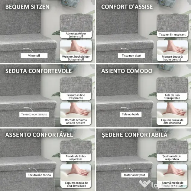 HOMCOM Bancă Pliabilă cu Spătar și Compartiment de 77L, Acoperire din Țesătură, 76x50x73 cm, Gri | Aosom Romania