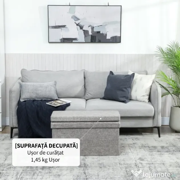 HOMCOM Bancă Pliabilă cu Spătar și Compartiment de 77L, Acoperire din Țesătură, 76x50x73 cm, Gri | Aosom Romania