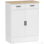 HOMCOM Bufet Modern 2 Sertare și Dulap cu 2 Uși, Raft Interior Reglabil, Alb și Lemn | Aosom Romania