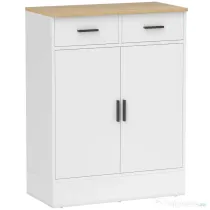 HOMCOM Bufet Modern 2 Sertare și Dulap cu 2 Uși, Raft Interior Reglabil, Alb și Lemn | Aosom Romania