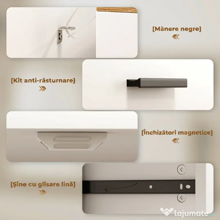 HOMCOM Bufet Modern 2 Sertare și Dulap cu 2 Uși, Raft Interior Reglabil, Alb și Lemn | Aosom Romania