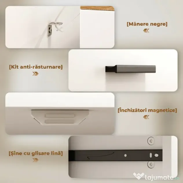HOMCOM Bufet Modern 2 Sertare și Dulap cu 2 Uși, Raft Interior Reglabil, Alb și Lemn | Aosom Romania