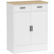 HOMCOM Bufet Modern 2 Sertare și Dulap cu 2 Uși, Raft Interior Reglabil, Alb și Lemn