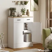 HOMCOM Bufet Modern 2 Sertare și Dulap cu 2 Uși, Raft Interior Reglabil, Alb și Lemn