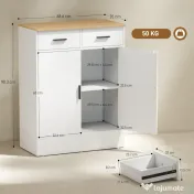 HOMCOM Bufet Modern 2 Sertare și Dulap cu 2 Uși, Raft Interior Reglabil, Alb și Lemn