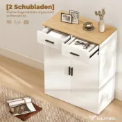 HOMCOM Bufet Modern 2 Sertare și Dulap cu 2 Uși, Raft Interior Reglabil, Alb și Lemn