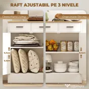 HOMCOM Bufet Modern 2 Sertare și Dulap cu 2 Uși, Raft Interior Reglabil, Alb și Lemn