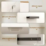 HOMCOM Bufet Modern 2 Sertare și Dulap cu 2 Uși, Raft Interior Reglabil, Alb și Lemn