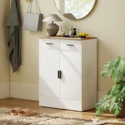 HOMCOM Bufet Modern 2 Sertare și Dulap cu 2 Uși, Raft Interior Reglabil, Alb și Lemn