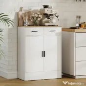 HOMCOM Bufet Modern 2 Sertare și Dulap cu 2 Uși, Raft Interior Reglabil, Alb și Lemn