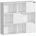 HOMCOM Bibliotecă modulară cu 6 secțiuni deschise și 3 închise, din lemn alb, 106x24x95 cm