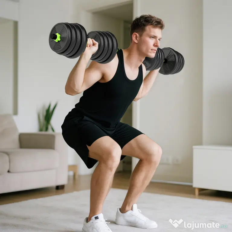 SPORTNOW Set Bară cu Greutăți 3 în 1 cu 16 Discuri din Plastic și Nisip Verde | Aosom Romania