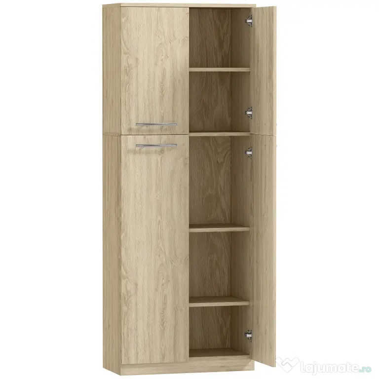HOMCOM Mobilier de Depozitare cu 2 Dulapuri și Rafturi Reglabile din Lemn Stejar | Aosom Romania