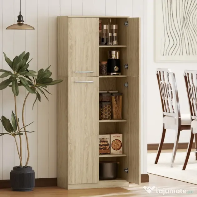 HOMCOM Mobilier de Depozitare cu 2 Dulapuri și Rafturi Reglabile din Lemn Stejar | Aosom Romania