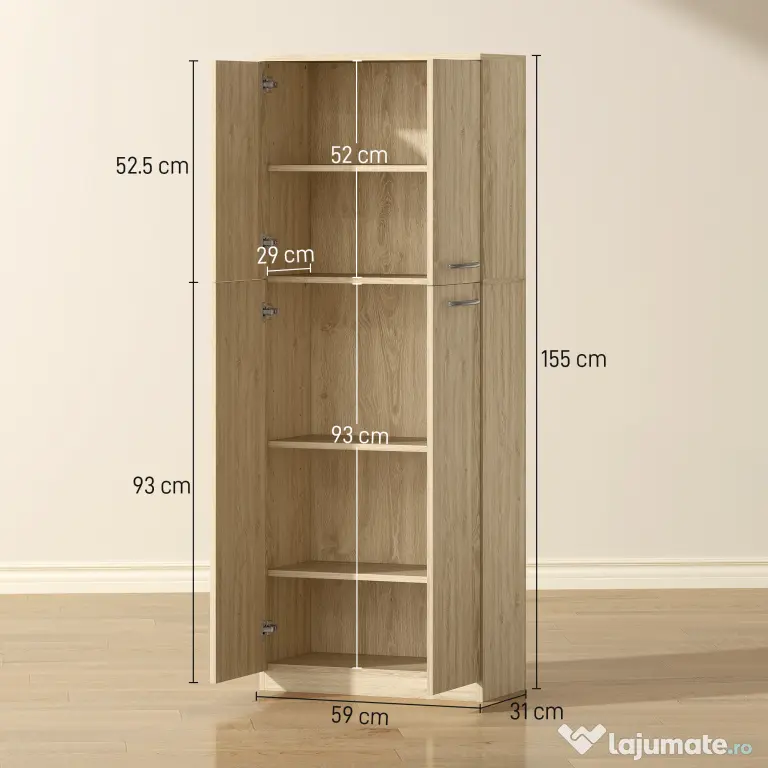 HOMCOM Mobilier de Depozitare cu 2 Dulapuri și Rafturi Reglabile din Lemn Stejar | Aosom Romania