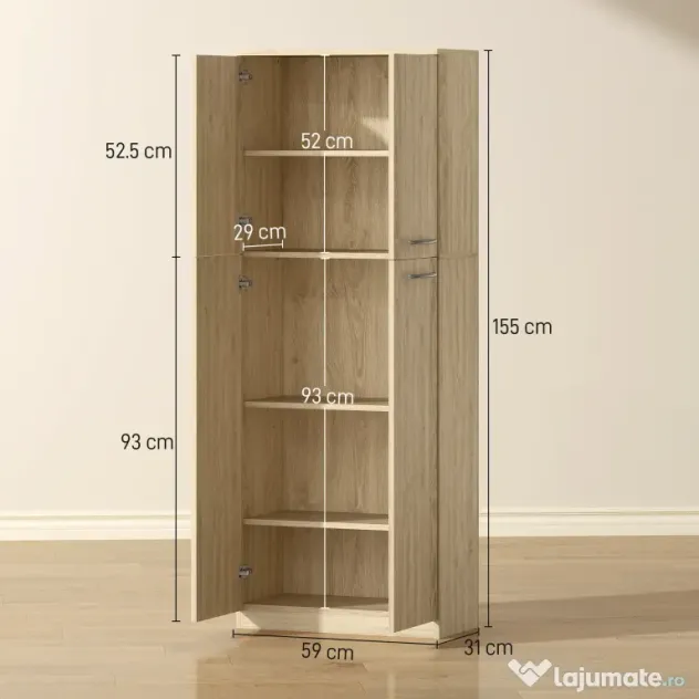 HOMCOM Mobilier de Depozitare cu 2 Dulapuri și Rafturi Reglabile din Lemn Stejar | Aosom Romania
