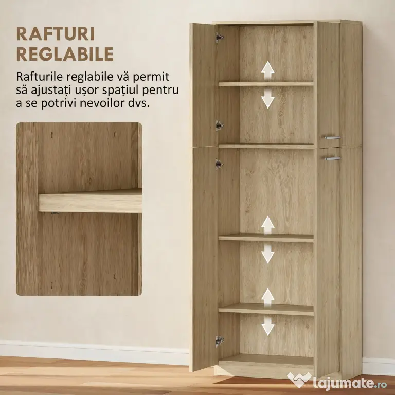 HOMCOM Mobilier de Depozitare cu 2 Dulapuri și Rafturi Reglabile din Lemn Stejar | Aosom Romania