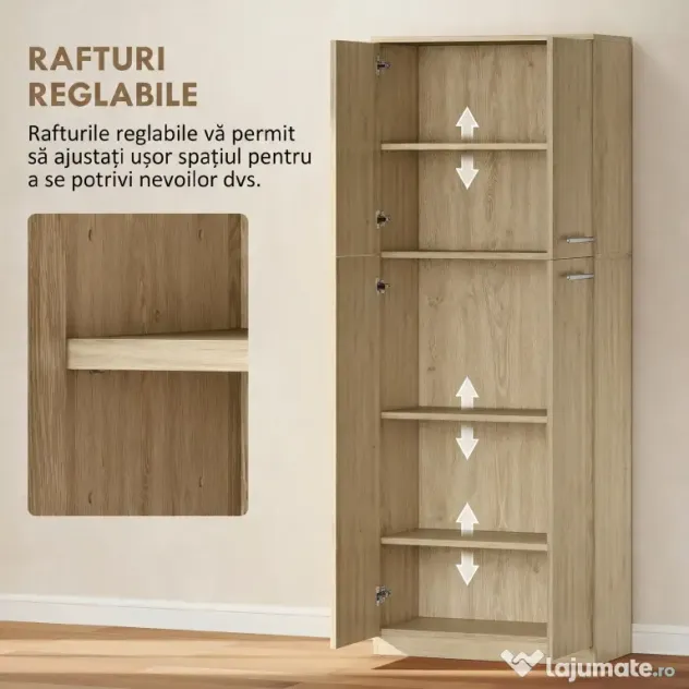 HOMCOM Mobilier de Depozitare cu 2 Dulapuri și Rafturi Reglabile din Lemn Stejar | Aosom Romania