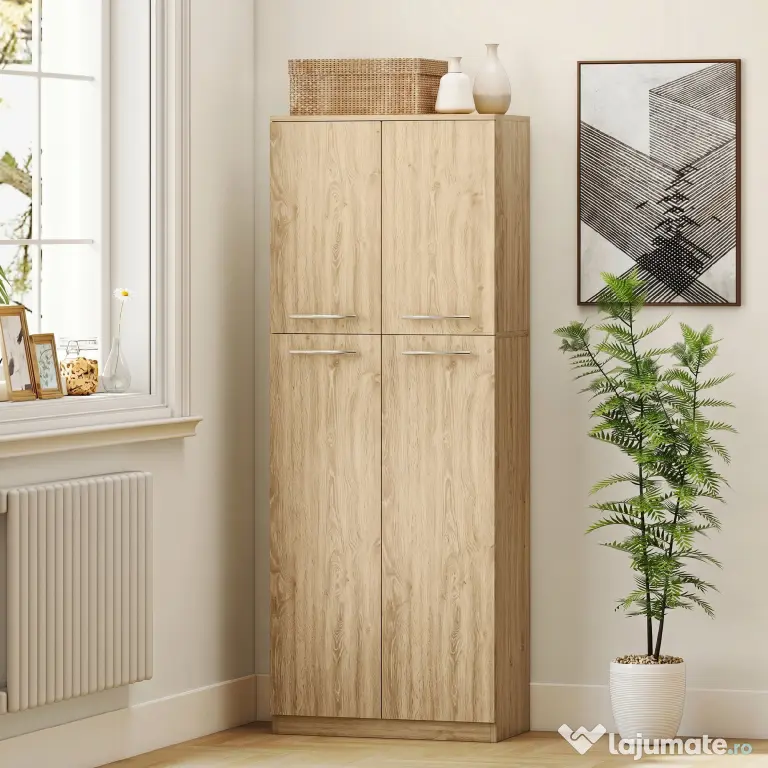 HOMCOM Mobilier de Depozitare cu 2 Dulapuri și Rafturi Reglabile din Lemn Stejar | Aosom Romania