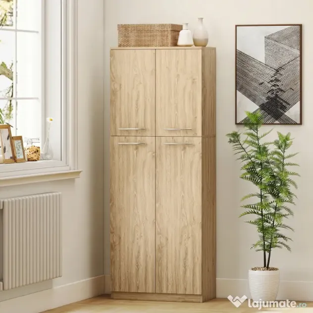 HOMCOM Mobilier de Depozitare cu 2 Dulapuri și Rafturi Reglabile din Lemn Stejar | Aosom Romania