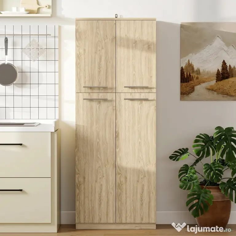 HOMCOM Mobilier de Depozitare cu 2 Dulapuri și Rafturi Reglabile din Lemn Stejar | Aosom Romania