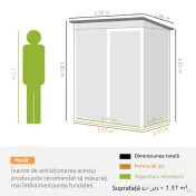 Outsunny Căsuță de Grădină 1.37m² din Metal, Montare Ușoară, Spațiu de Depozitare Unelte Grădină cu Ventilație, Ușă Culisantă, Acoperiș Înclinat și Mănuși, 159x106x181 cm, Verde | Aosom Romania