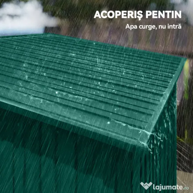Outsunny Căsuță de Grădină 1.37m² din Metal, Montare Ușoară, Spațiu de Depozitare Unelte Grădină cu Ventilație, Ușă Culisantă, Acoperiș Înclinat și Mănuși, 159x106x181 cm, Verde | Aosom Romania