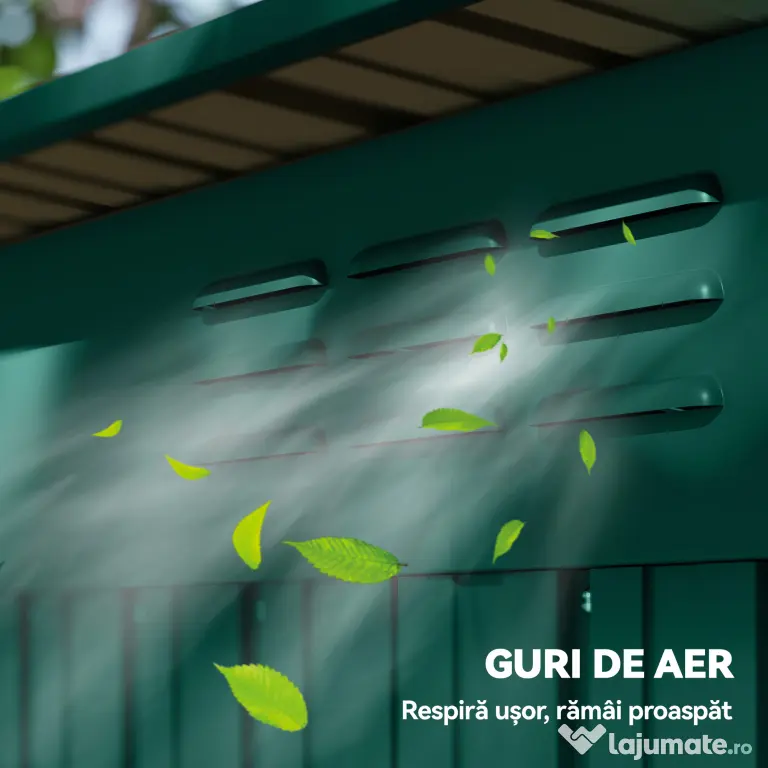 Outsunny Căsuță de Grădină 1.37m² din Metal, Montare Ușoară, Spațiu de Depozitare Unelte Grădină cu Ventilație, Ușă Culisantă, Acoperiș Înclinat și Mănuși, 159x106x181 cm, Verde | Aosom Romania