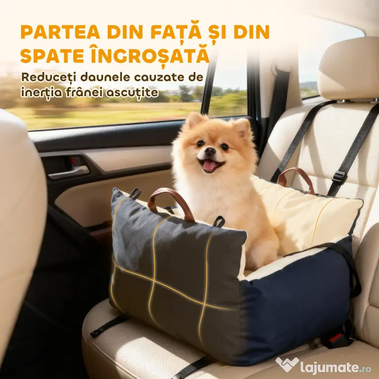 Scaun Auto PawHut pentru Câini Mici cu Lesă de Siguranță, Detașabil și Lavabil, Albastru | Aosom Romania