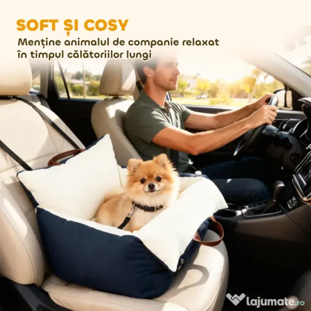Scaun Auto PawHut pentru Câini Mici cu Lesă de Siguranță, Detașabil și Lavabil, Albastru | Aosom Romania