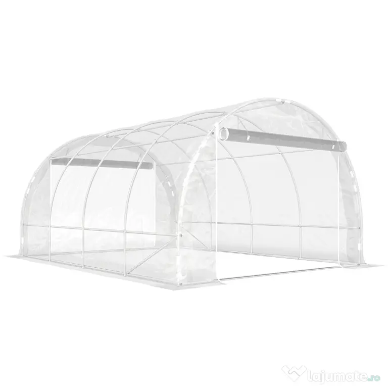 Outsunny Seră de Grădină Tip Tunel 3x4x2 m cu 2 Uși Rulabile, Seră pentru Grădină cu 4 Suporturi Diagonale, Cadru din Oțel și Acoperiș din PE, pentru Legume, Flori, Fructe, Anti-UV, Transparentă | Aosom Romania