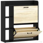 HOMCOM Dulap pentru pantofi slim cu 2 sertare și 3 compartimente deschise, Capacitate 15 perechi, 83x24x90.5 cm, Negru | Aosom Romania
