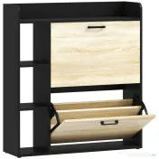 HOMCOM Dulap pentru pantofi slim cu 2 sertare și 3 compartimente deschise, Capacitate 15 perechi, 83x24x90.5 cm, Negru | Aosom Romania