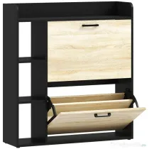 HOMCOM Dulap pentru pantofi slim cu 2 sertare și 3 compartimente deschise, Capacitate 15 perechi, 83x24x90.5 cm, Negru | Aosom Romania