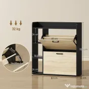 HOMCOM Dulap pentru pantofi slim cu 2 sertare și 3 compartimente deschise, Capacitate 15 perechi, 83x24x90.5 cm, Negru | Aosom Romania