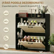 HOMCOM Dulap pentru pantofi slim cu 2 sertare și 3 compartimente deschise, Capacitate 15 perechi, 83x24x90.5 cm, Negru | Aosom Romania
