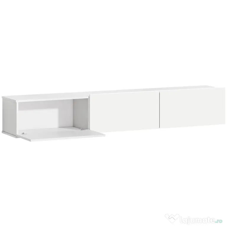 HOMCOM Mobilier TV Suspendat, Suport TV până la 82" cu 3 Dulapuri cu Uși Rabatabile Soft Close, Dulap pentru Televizor pentru Living, Dormitor și Salon, 180x31.5x29.8 cm, Alb Lucios | Aosom Romania
