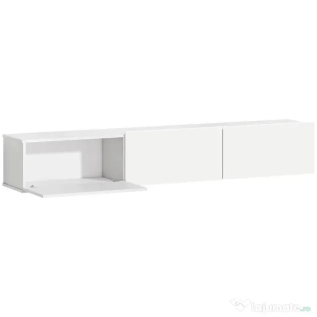 HOMCOM Mobilier TV Suspendat, Suport TV până la 82" cu 3 Dulapuri cu Uși Rabatabile Soft Close, Dulap pentru Televizor pentru Living, Dormitor și Salon, 180x31.5x29.8 cm, Alb Lucios | Aosom Romania