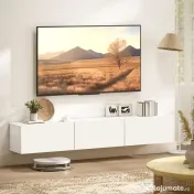 HOMCOM Mobilier TV Suspendat, Suport TV până la 82" cu 3 Dulapuri cu Uși Rabatabile Soft Close, Dulap pentru Televizor pentru Living, Dormitor și Salon, 180x31.5x29.8 cm, Alb Lucios | Aosom Romania 
